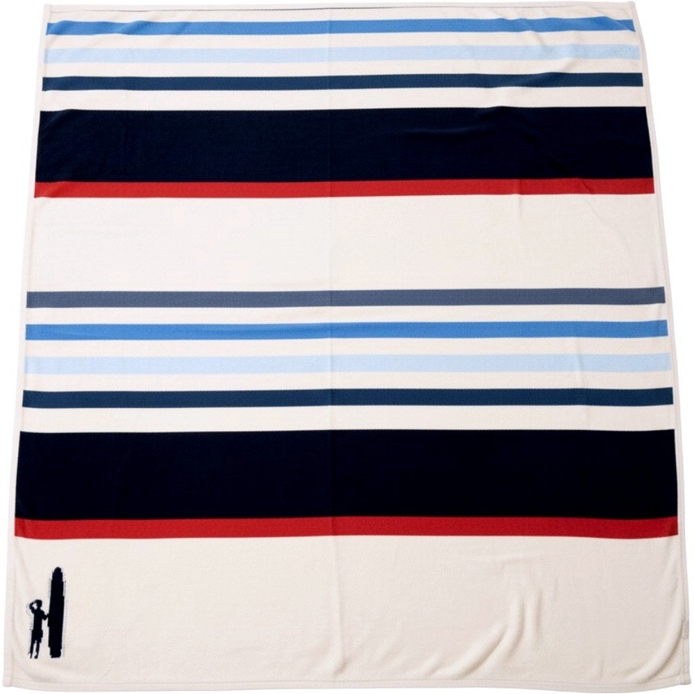 Johnny O Throw Blanket Cream Blue Red Striped Surfer Knit Coastal Preppy 53x64
